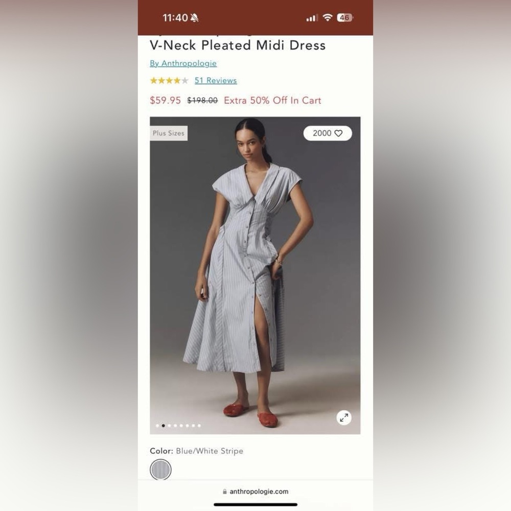 Anthropologie White and Blue Striped Midi Dress